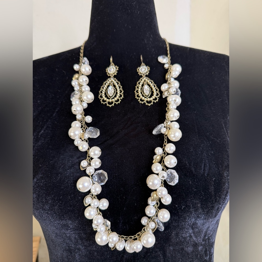 Chloe & Isabel Pearl and Crystal Drops Necklace/Earrings Paris Collection
